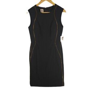 Anne Klein Black Sleeveless Sheath Dress With Gold Zipper Accents Size 6 Petite